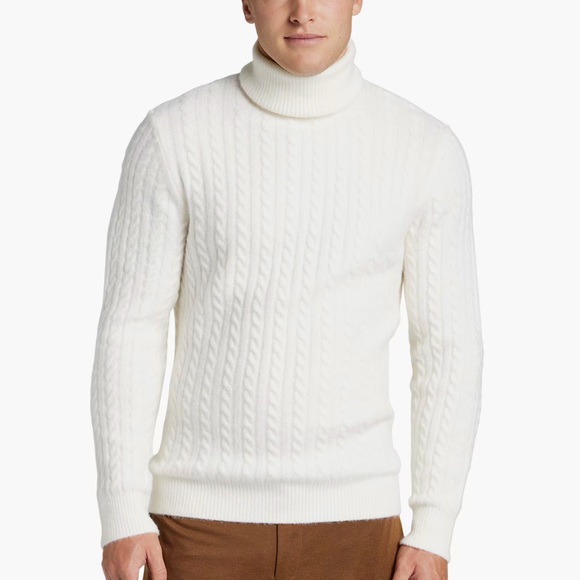 Paisley & Gray Long Sleeve White Slim Fit Cable Knit Turtleneck Sweater, Large - Picture 1 of 8